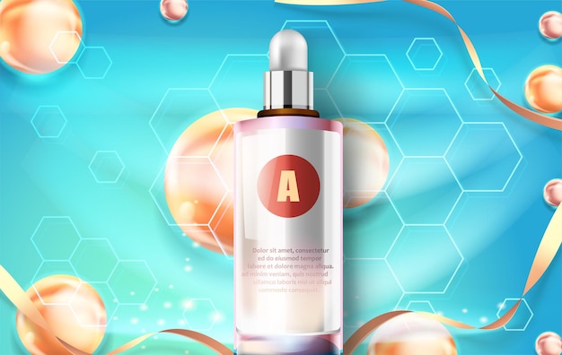 ベクトル 広告用の保湿プレミアムテンプレートを備えた化粧品チューブ現実的な半透明のボトル