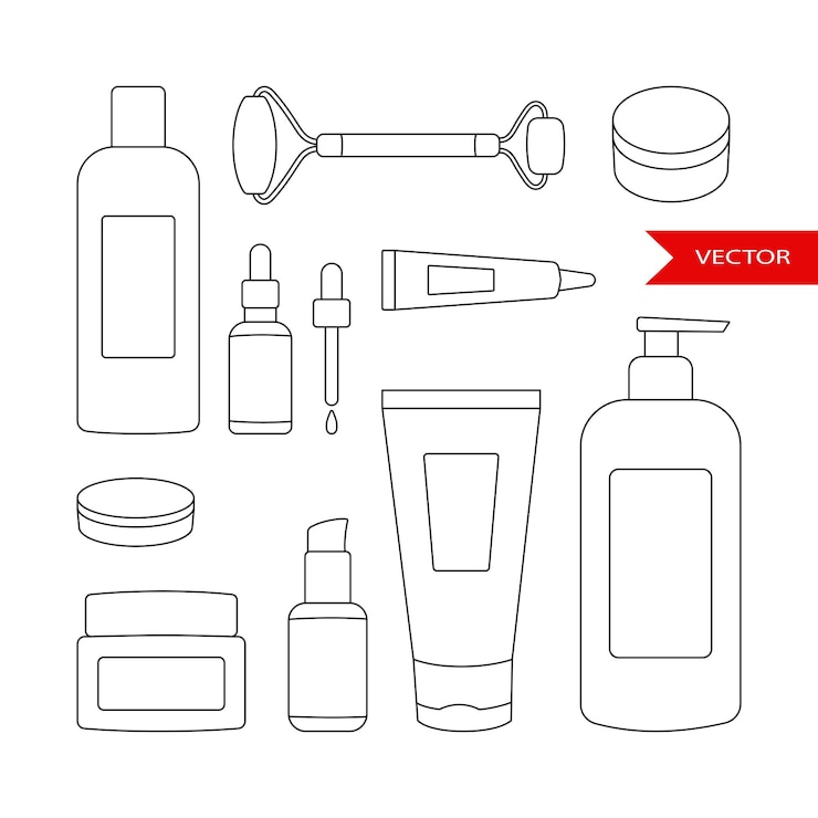 Vector cosmetica-containers flessen vector lineaire pictogrammen verzameling geïsoleerd op witte achtergrond