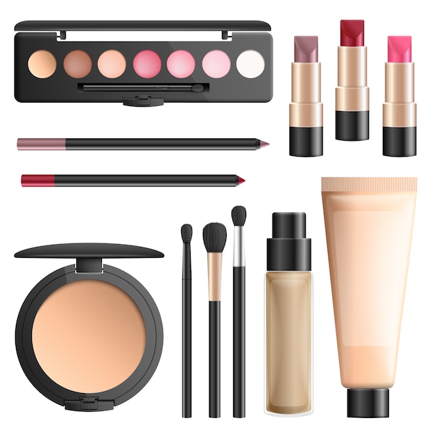 Cosmetica en make-up tools realistische vector set