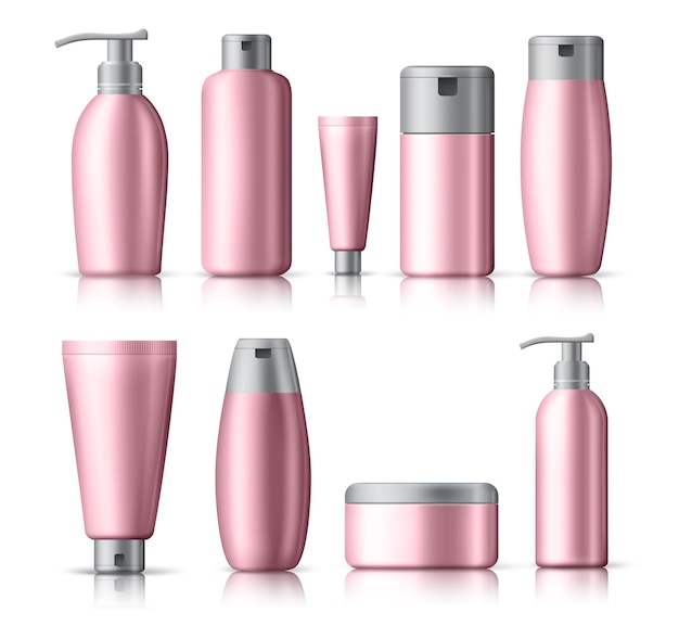 Cosmetica mock-up flessen vector set Set van lege realistische verpakking voor cosmetisch product in roze