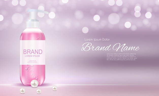 Cosmetica productsjabloon voor advertenties of tijdschriftachtergrond. Antibacteriële gel, zeepfles realistische afbeelding
