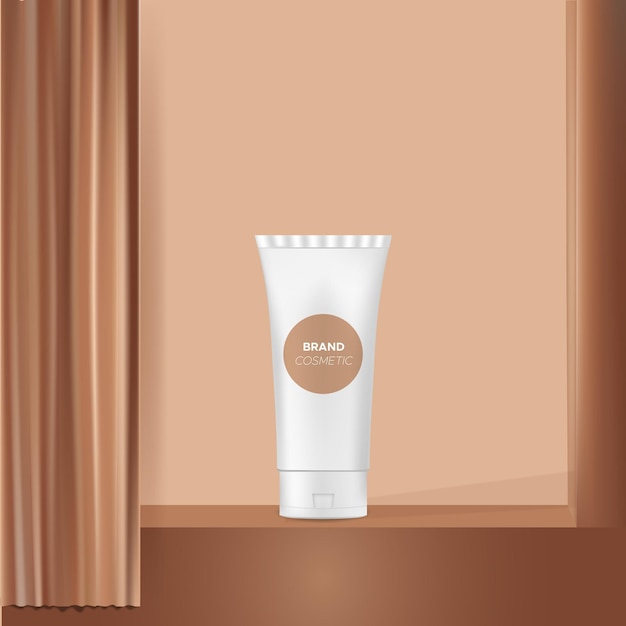 cosmetics ad template on stage and brown curtains, presentation, display