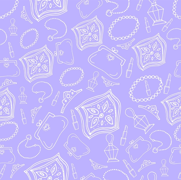 Cosmetics elements accessories decorations lilac seamless pattern