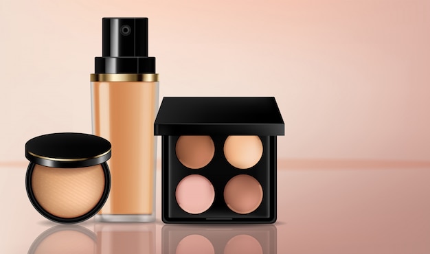 cosmetics eye shadow and foundation collection