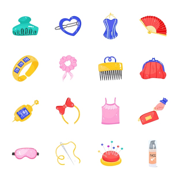 Cosmetics and Fashion Flat Sticker Icons