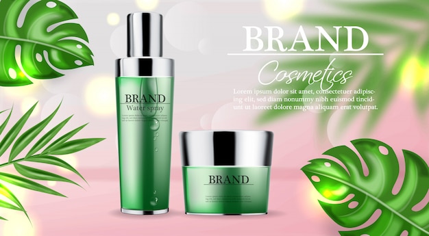 Cosmetics green cream and spray banner template