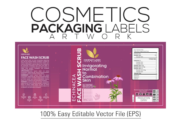 Vector cosmetics labels face wash scrub echinacea