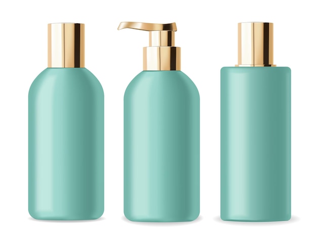 Set di flaconi per lozione cosmetica. cosmetico in bottiglia verde. set di lozioni per capelli realistico