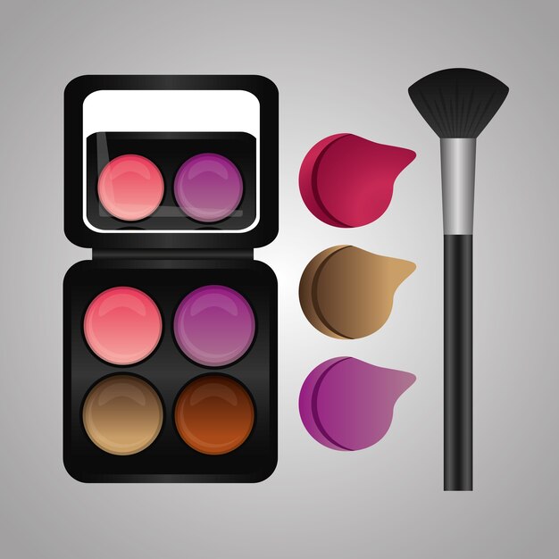 Vector cosmetics makeup palette lips set and brush