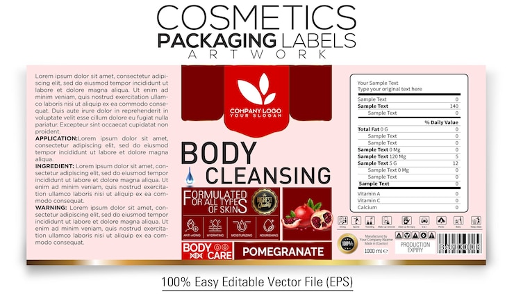 Vector 화장품 포장 라벨 아트 워크 디자인 몸 을 그라나다 로 깨 하게 하는 것