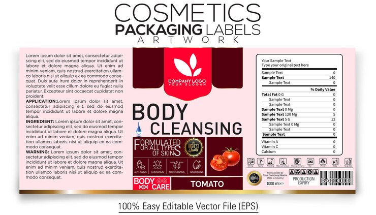 Vector 화장품 포장 라벨 미술 디자인 토마토로 신체 청소