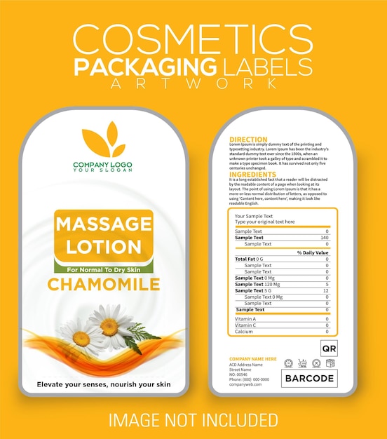 Vector cosmetics packaging label artwork massage lotion chamomile 1000 ml