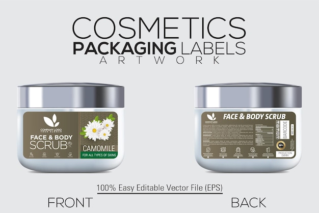Cosmetics Packaging Label Face and Body Scrub Jar Mockup With Variant Of Camomile