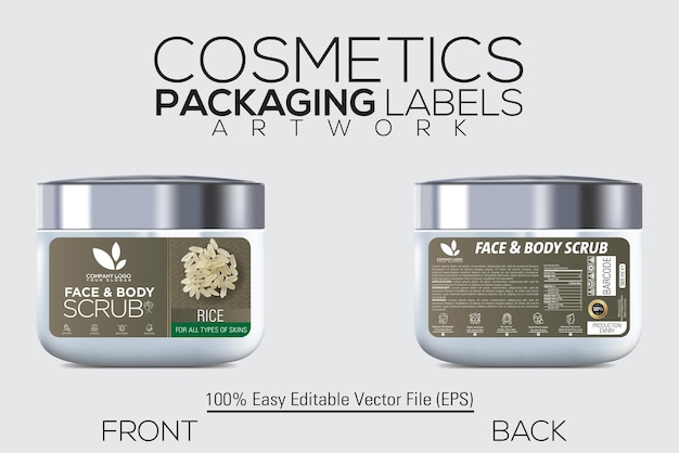 Cosmetics Packaging Label Face and Body Scrub Jar Mockup With Variant Of Rice