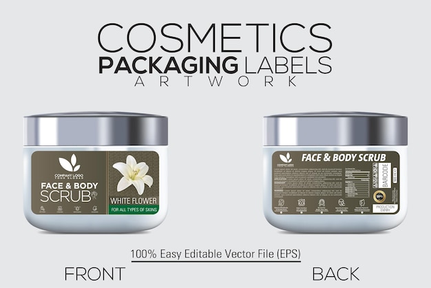 Cosmetics Packaging Label Face and Body Scrub Jar Mockup With Variant Of White Flower