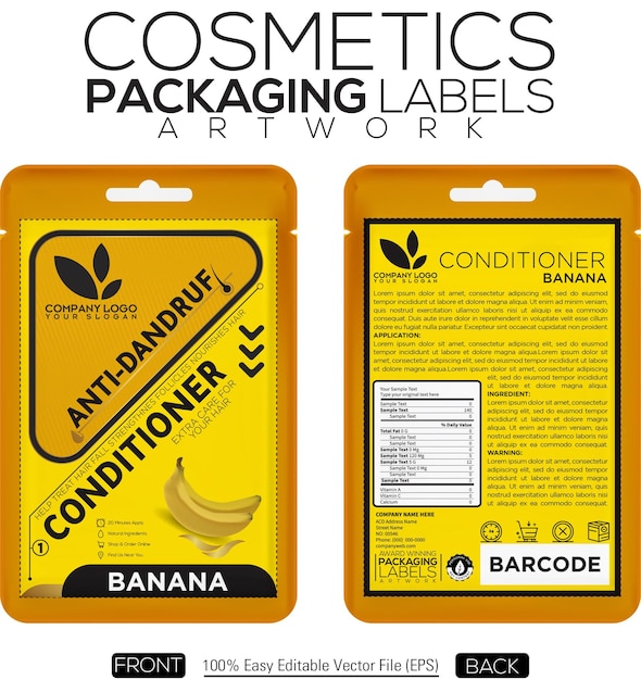 Cosmetics Packaging Labels Artwork Conditioner Vector Banana