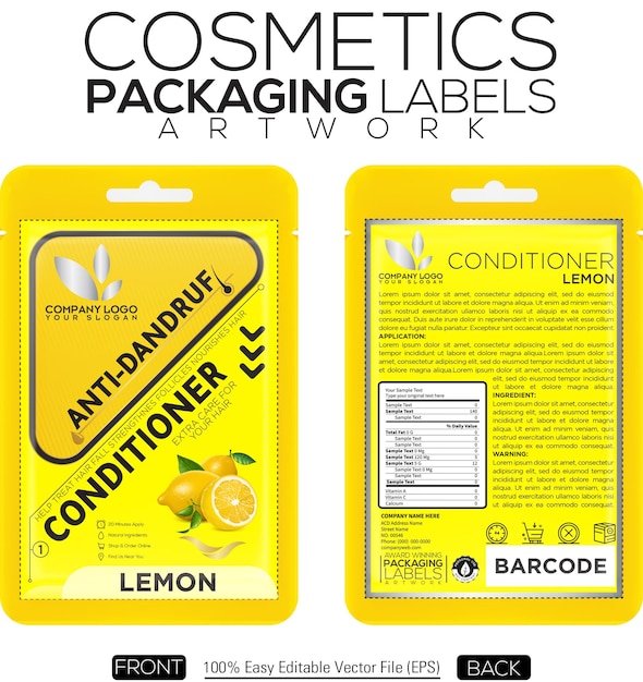 Cosmetics Packaging Labels Artwork Conditioner Vector Lemon