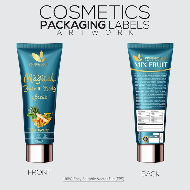 cosmetics packaging tube mockup for face and body magical scrub with flavour of mix fruit