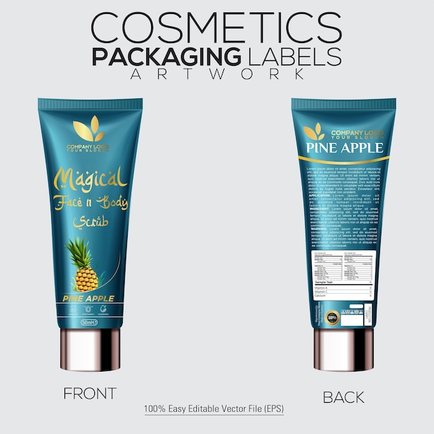 cosmetics packaging tube mockup for face and body magical scrub with flavour of pineapple