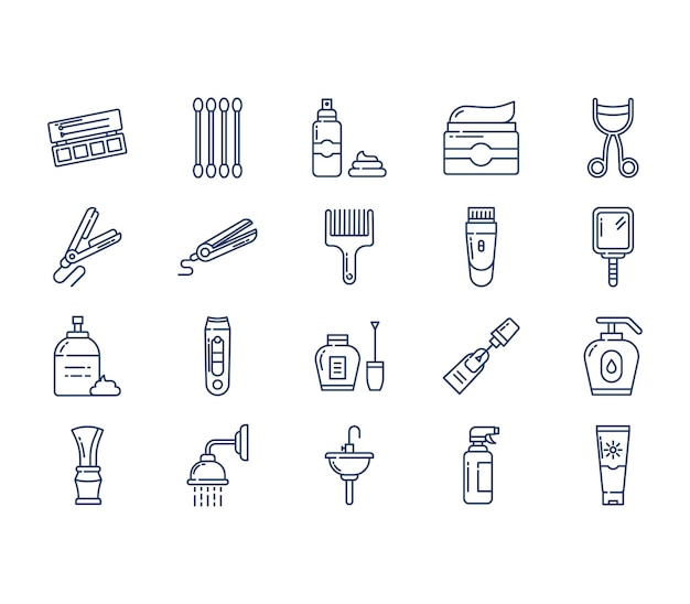 Cosmetics products and makeup icon set