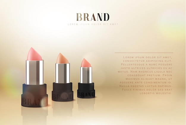 cosmetics red lipstick. 3d illustration beautiful advertising poster.