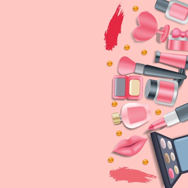 Cosmetics vector set Isolated on pink background