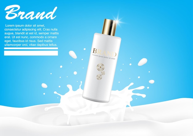 Cosmetische advertentie melk splash concept. Luxe lotion mockup. Reclame ontwerpsjabloon