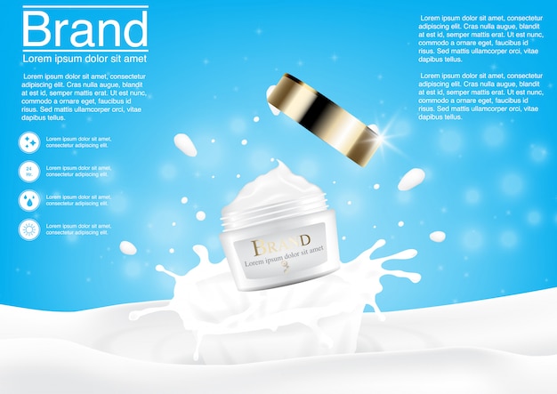 Cosmetische advertentie met melk splash