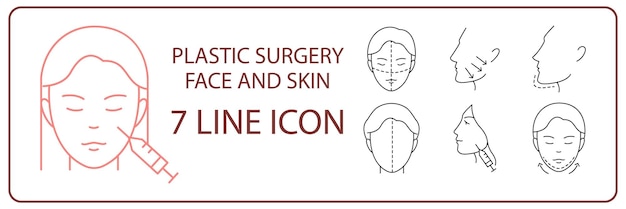 Cosmetische chirurgie lijn icon set Inclusief de iconen als cellulitis schoonheid markering huid en meer