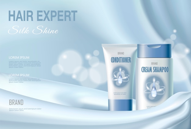 Cosmetische haarshampoo en shampoo hydraterende conditioner hydraterende. Lichtblauw