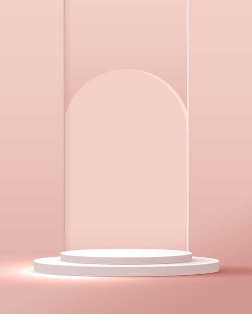 Cosmetische pastelroze achtergrond minimaal en premium podiumdisplay.