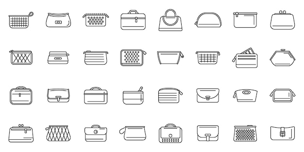 Cosmetische tas iconen set schets vector Kapper schoonheid