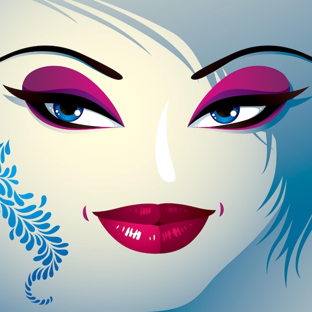Vector cosmetology theme image. young pretty lady with fashionable haircut. human eyes, lips and eyebrows reflecting a facial expression, passion.
