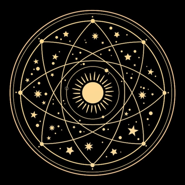 Cosmic esoteric composition of lines of symbols and stars