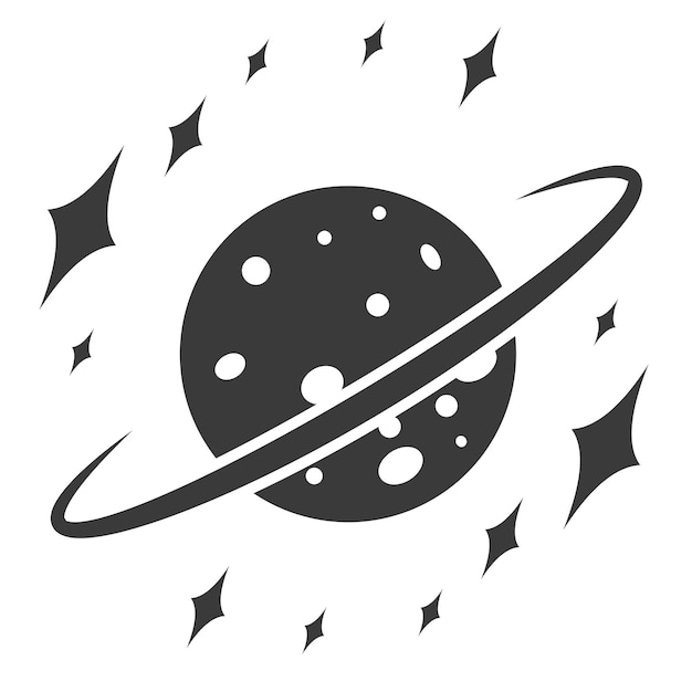 Cosmic landscape planet with ring and stars vector icon space sign star planet universe