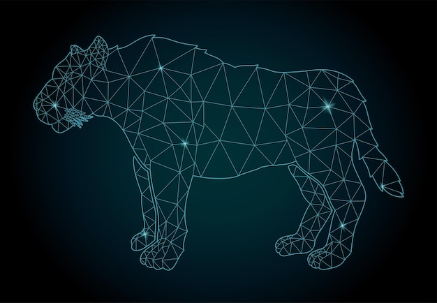 Vector cosmic low poly art with wild cat silhouette