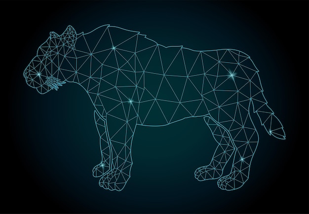 Cosmic low poly art con silhouette di gatto selvatico