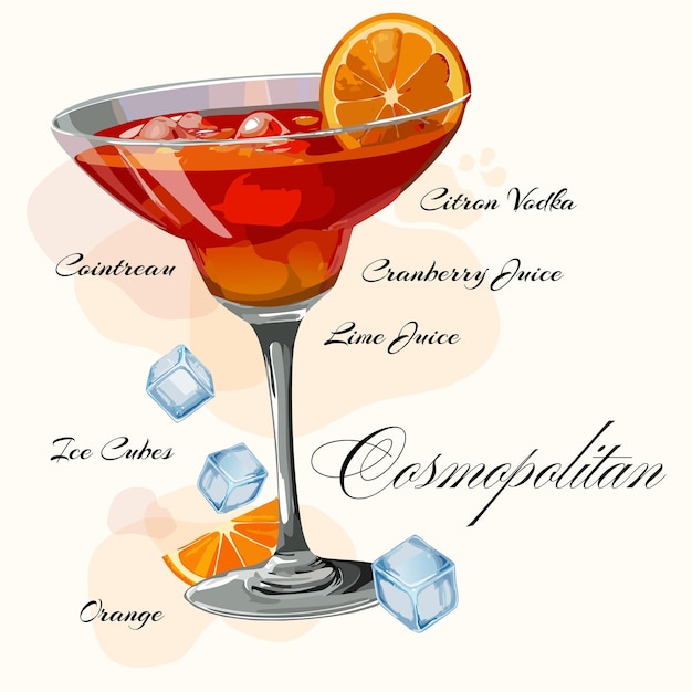 Cosmopolitan Cocktail Flat design Zomer Cocktail Drink Vector illustratie