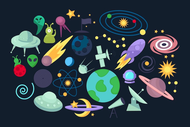 Vector cosmos cartoon art elements set