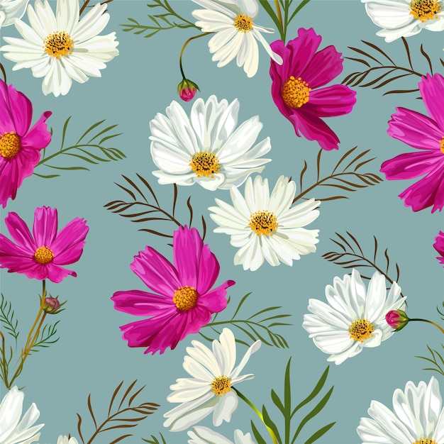 Cosmos flower seamless pattern