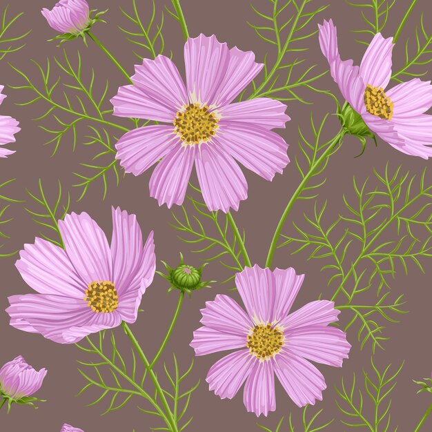cosmos flowers seamless vector pattern