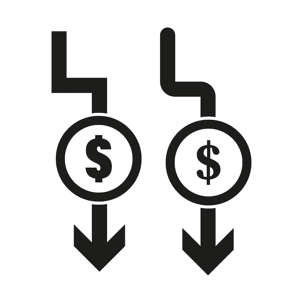 Cost reduction icon Dollar decrease icon Money symbol with arrow Dollar down icon Vector