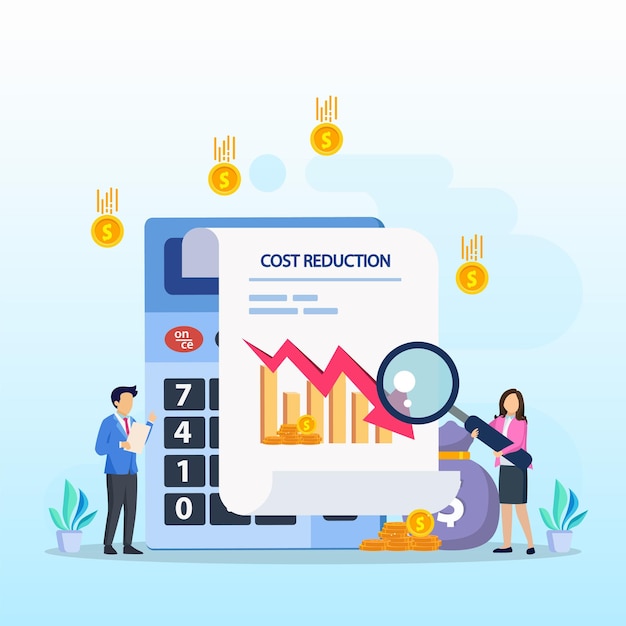 Cost reduction illustration concept with tiny people sales decline crisis financial