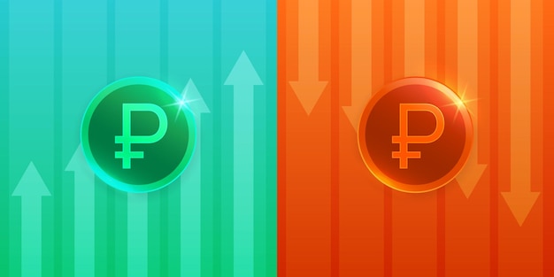 Cost russian ruble up and down sign with arrow