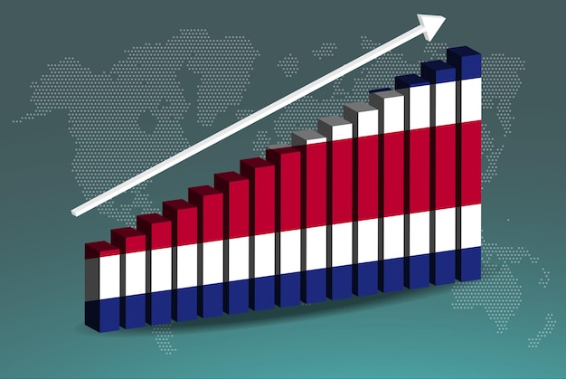 Costa rica 3d grafico a barre vettore grafico verso l'alto freccia ascendente sul concetto di statistiche paese dati