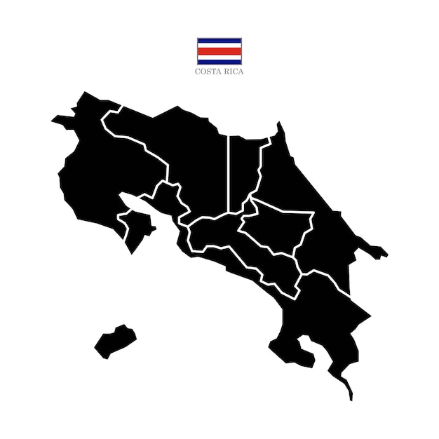 Vector costa rica contour vector map with state blackwhite flag in color background map eps 10