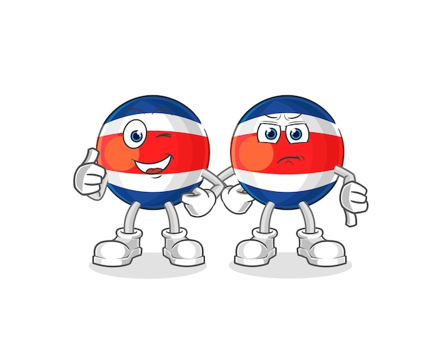 Costa rica duim omhoog en duim omlaag cartoon mascotte vector