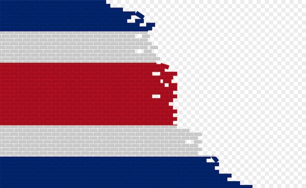 Флаг Коста-Рики на сломанной кирпичной стене. Пустое поле флага другой страны.