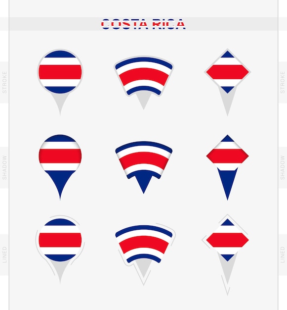 Bandiera del costa rica set di icone di posizione pin della bandiera del costa rica