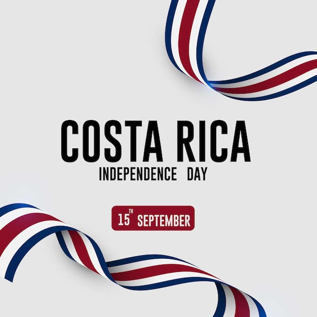 Vettore il giorno dell'indipendenza del costa rica è il 15 settembre. il nastro sventola la bandiera dal design colorato con il poster del vettore